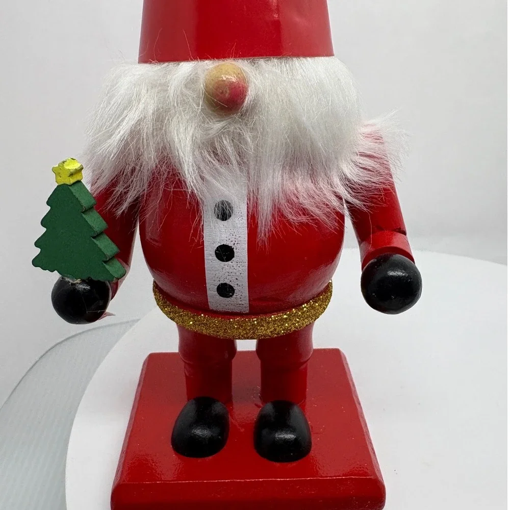 Santa Gnome Nutcracker Style Christmas Decor Festive Holiday‎ Figurine with Tree